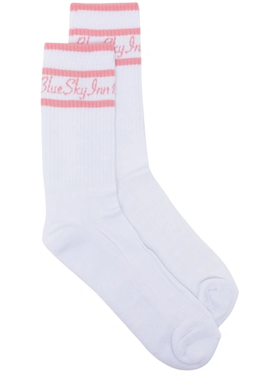 Blue Sky Inn Logo Ribbed Cotton Blend Socks In White,pink