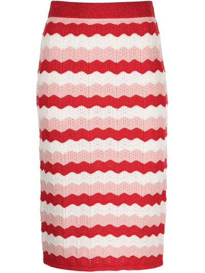Milly Seashell Pointelle Skirt In Tomato/ecru/blush