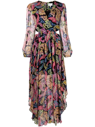 Milly Wilfred Paisley Chiffon Dress In Black Multi