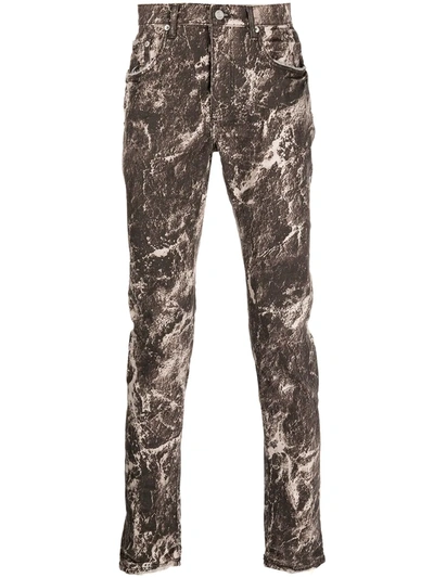 Purple Brand Marble-print Skinny Jeans In Brown