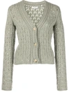 Vince Crochet Wool And Cashmere Cardigan In Green