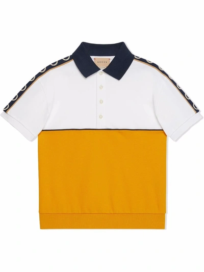 Gucci Kids' Gg-print Colourblock Polo Shirt In White