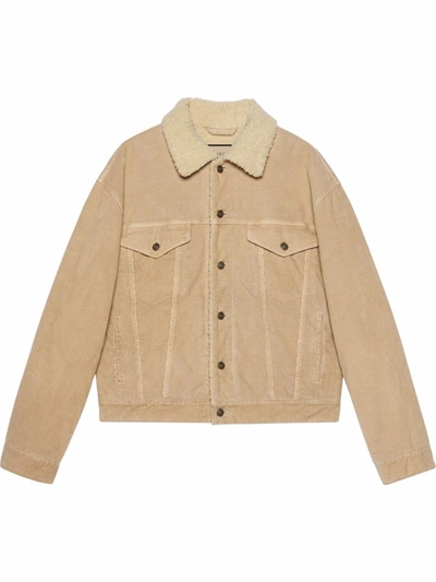 Gucci Embroidered-design Button-fastening Jacket In Neutrals