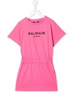 Balmain Teen Logo Print T-shirt Dress In Pink