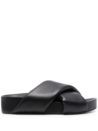 Jil Sander Crossover-strap Padded Sandals In Black