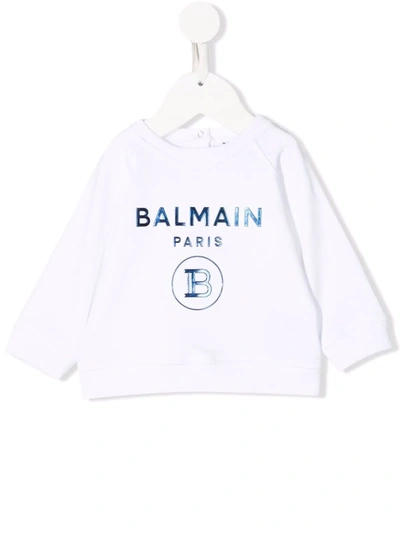 Balmain Babies' Debossed-logo Cotton Sweatshirt In Bianco