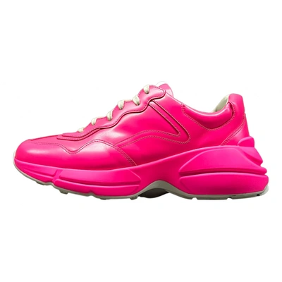 Pre-owned Gucci Rhyton Leather Low Trainers In Pink