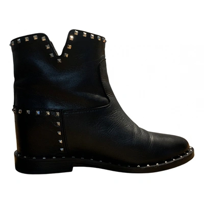 Pre-owned Via Roma Xv Leather Ankle Boots In Black