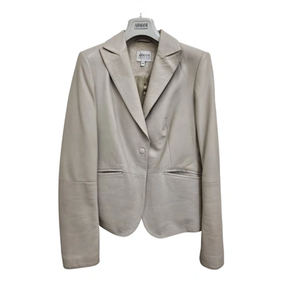 Pre-owned Armani Collezioni Leather Jacket In Grey