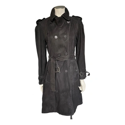 Pre-owned Roberto Cavalli Leather Trench Coat In Black