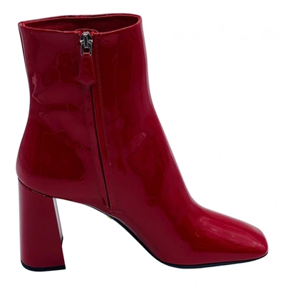 Pre-owned Prada Patent Leather Ankle Boots In Red