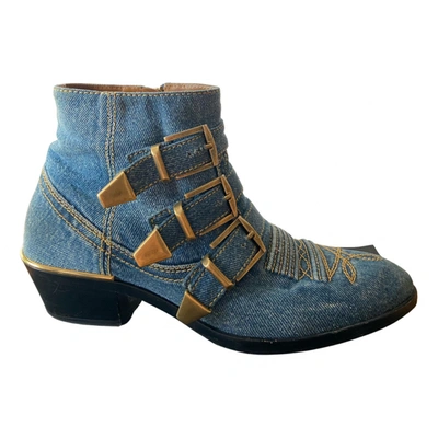 Pre-owned Chloé Susanna Cloth Ankle Boots In Blue