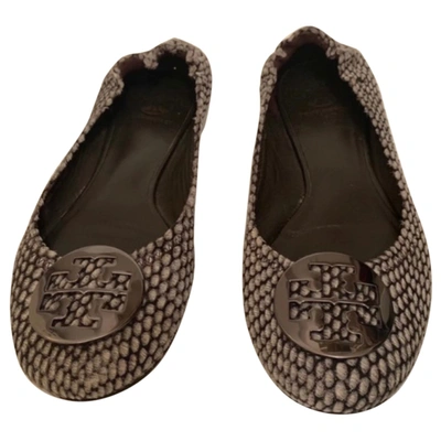 Pre-owned Tory Burch Leather Ballet Flats In Anthracite