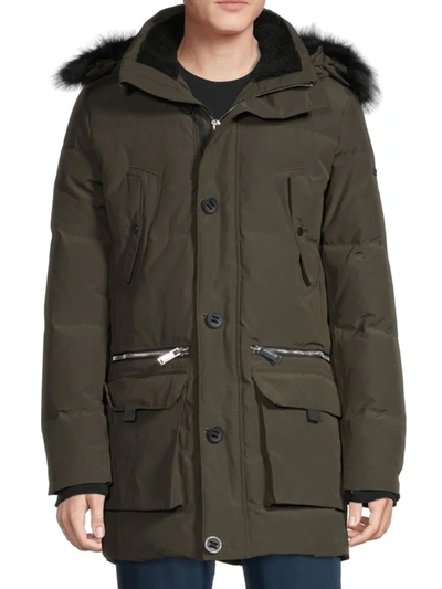 Karl Lagerfeld Men's Faux Fur-lined & Trimmed Parka Coat In Olive