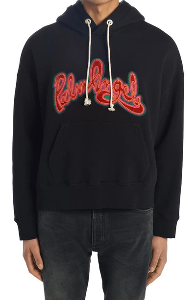 Palm Angels Logo-print Cotton-jersey Hooded Sweatshirt In Black