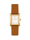 Tory Burch The Eleanor Watch With Luggage Leather Strap In White/brown