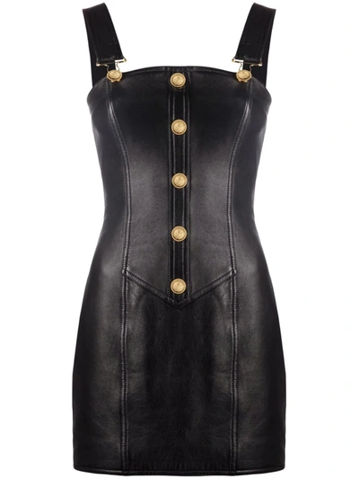 Balmain Short Buttoned Strapped Gdp Dress In Black