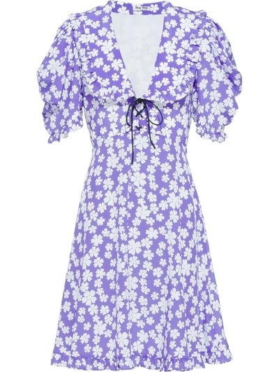 Miu Miu Floral Print Silk Mini Dress - Women's - Silk In Purple