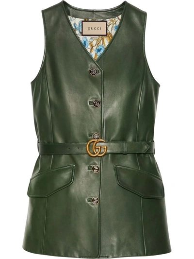 Gucci Logo-plaque Button-fastening Waistcoat In Green