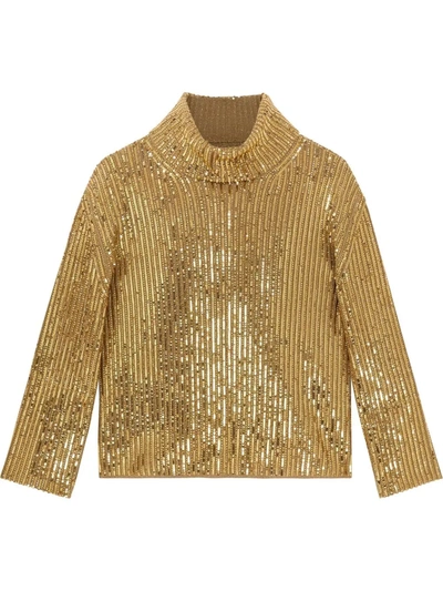 Gucci Sequinned Wool Turtleneck Jumper In Gold
