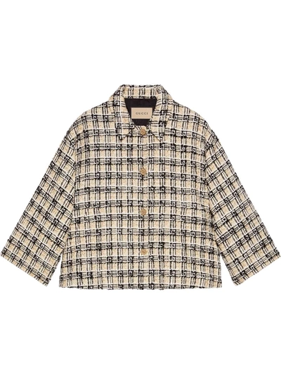 Gucci Square G Check Tweed Jacket In Beige,black
