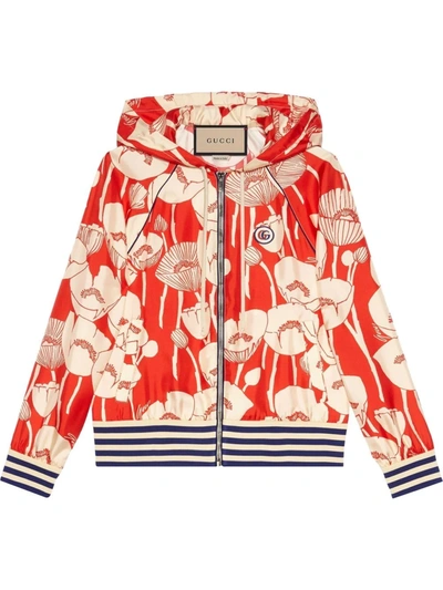 Gucci Poppy-print Hooded Jacket In Red
