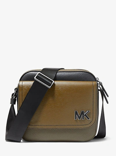 Michael Kors Hudson Color-blocked Leather Messenger Bag In Green