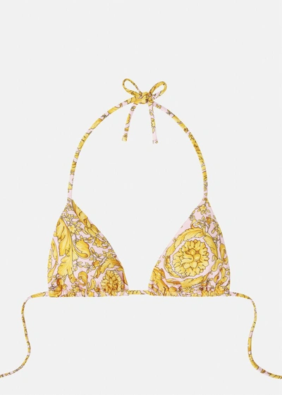 Versace Barocco Bikini Top In Pink+yellow