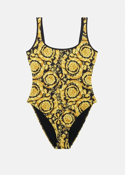 Versace Barocco-print One-piece Swimsuit In Gold Print