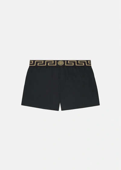Versace Greca Border Swim Shorts In Black
