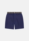 Versace Navy Mid-length Greca Border Swim Shorts In Blue