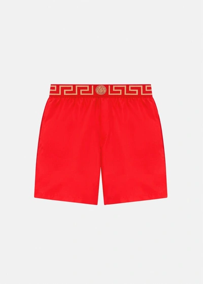 Versace Greca Border Boardshorts In Red