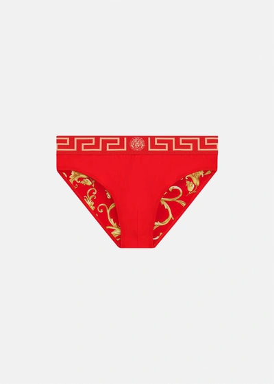 Versace Greca Border Swim Briefs In Red