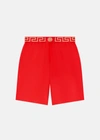 Versace Greca Border Long Swim Shorts In Red