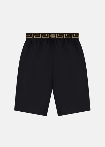 Versace Greca Border Long Boardshorts In Black