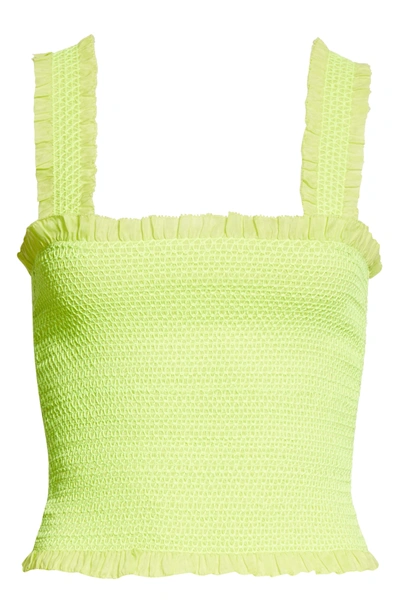 Alice And Olivia Penelope Smocked Ruffle Crop Top In Neon Keylime