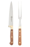 Au Nain French Home S Le Thiers Prince Gastronome Carving Knife And Fork 2-piece Set In Wood And Gold In Wood And Gold Brass