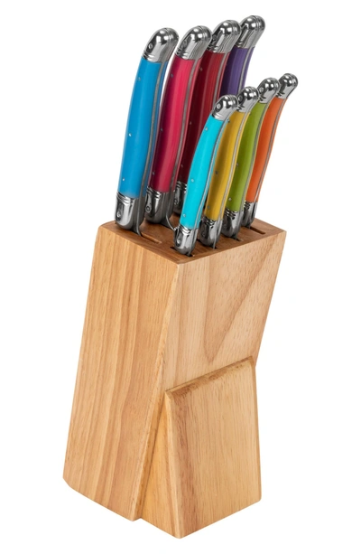 French Home Laguiole Kitchen Knife With Wood Block, Set Of 8 In Rainbow