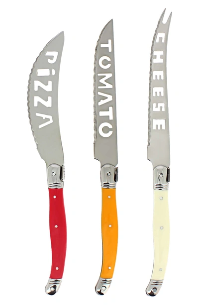 French Home Laguiole Pizza, Tomato And Cheese Knife, Tuscan Sunset, Set Of 3 In Orange/red/cream