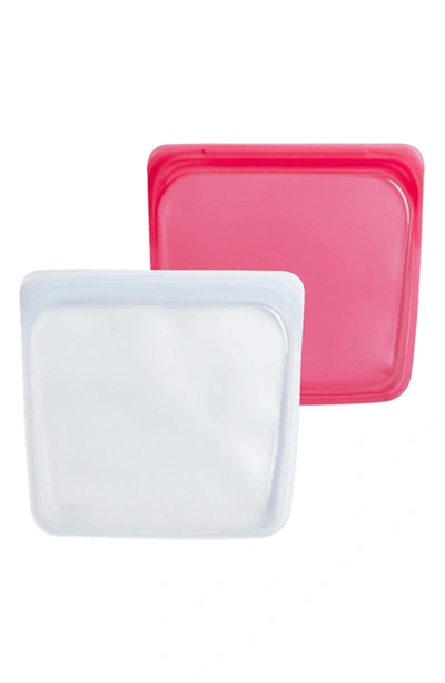 Stasher 2-pack Sandwich Reusable Silicone Storage Bags In Clear Raspberry