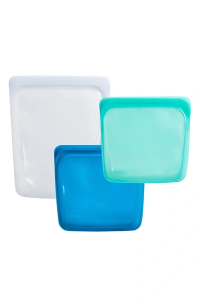 Stasher 3-pack Reusable Silicone Storage Bags In Clear Aqua And Blueberry