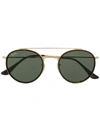 Ray Ban Round Double Bridge Sunglasses Gold Frame Green Lenses 51-22 In Black