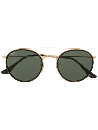 Ray Ban Round Double Bridge Sunglasses Gold Frame Green Lenses 51-22