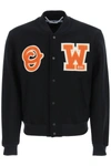 Off-white Black Logo Patch Varsity Jacket In Black,orange