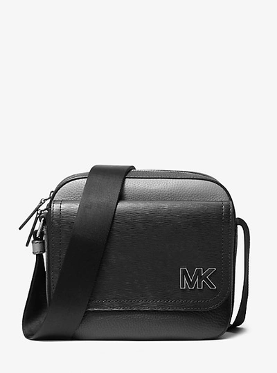 Michael Kors Hudson Color-blocked Leather Messenger Bag In Black