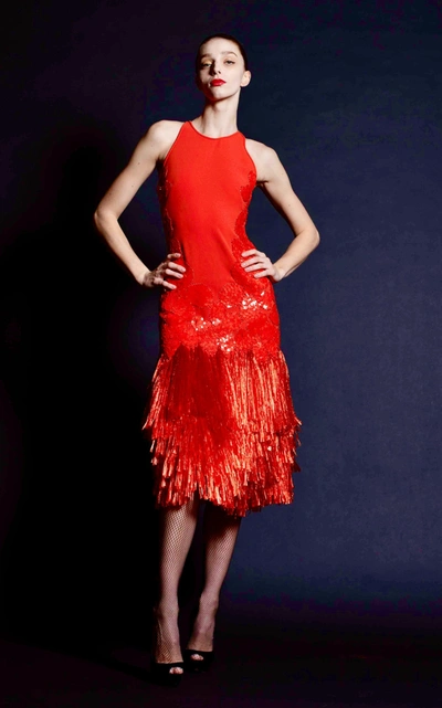 Naeem Khan Raffia Crepe De Chine Midi Dress In Multi