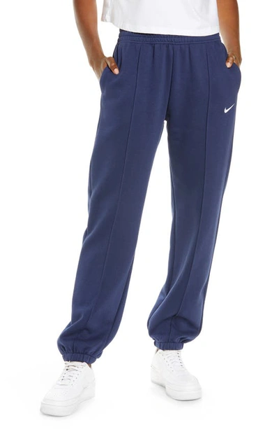 Nike Sportswear Essential Fleece Trousers In Midnight Navy/ White