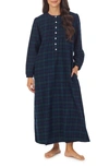 Lanz Of Salzburg Ballet Long Sleeve Flannel Nightgown In Dark Blue Plaid