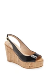 Stuart Weitzman Riviera Slingback Platform Wedge Sandal In Black Patent