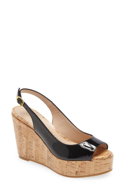 Stuart Weitzman Riviera Slingback Platform Wedge Sandal In Black